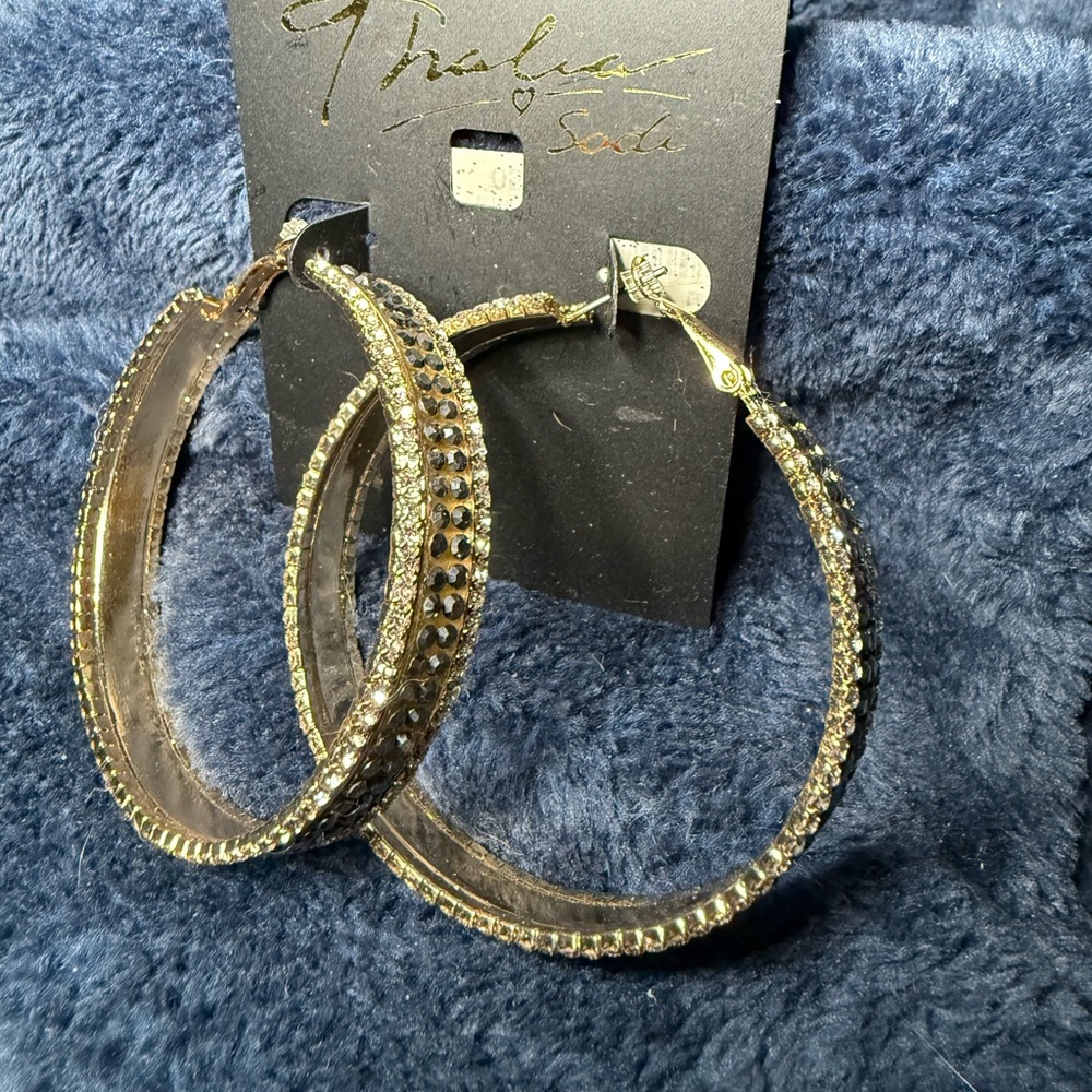 Thalia Sodi Gold Rhinestone Hoop Earrings